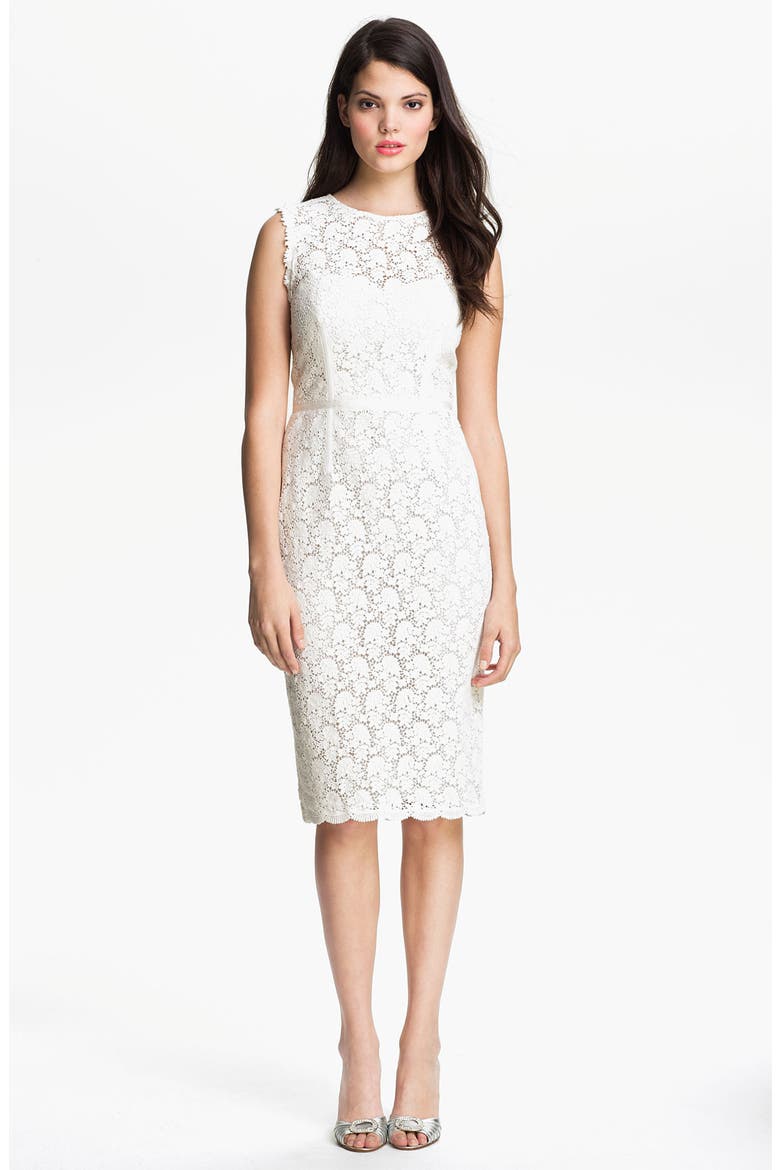 Illusion Yoke Lace Sheath Dress, Alternate, color, IVORY