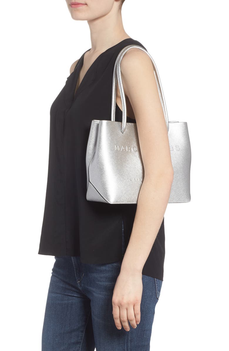 Marc Jacobs Mini Metallic Leather Logo Shopper Tote, Alternate, color,