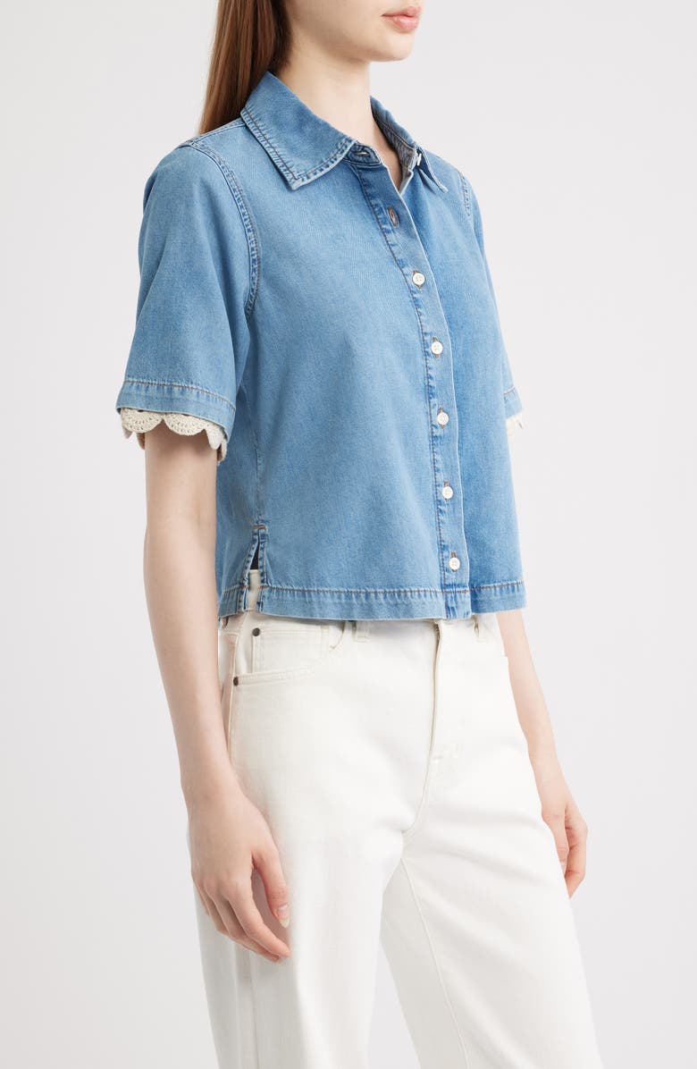 FRAME Denim Crochet Trim Button-Up Top, Alternate, color, Lacewing