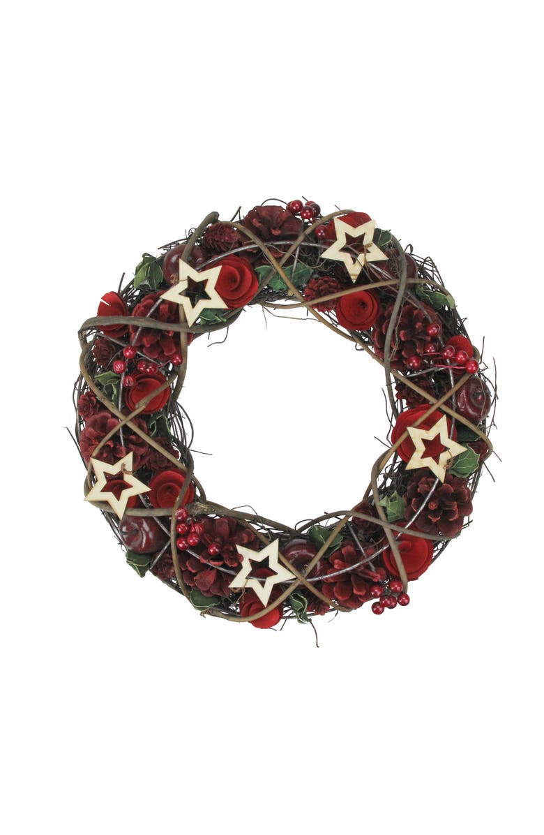 Northlight Apples and Berries with Stars Artificial Christmas Wreath,13-Inch, Unlit, Main, color, Red