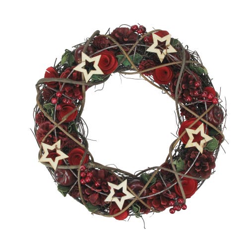 Northlight Apples And Berries With Stars Artificial Christmas Wreath,13-inch, Unlit In Red