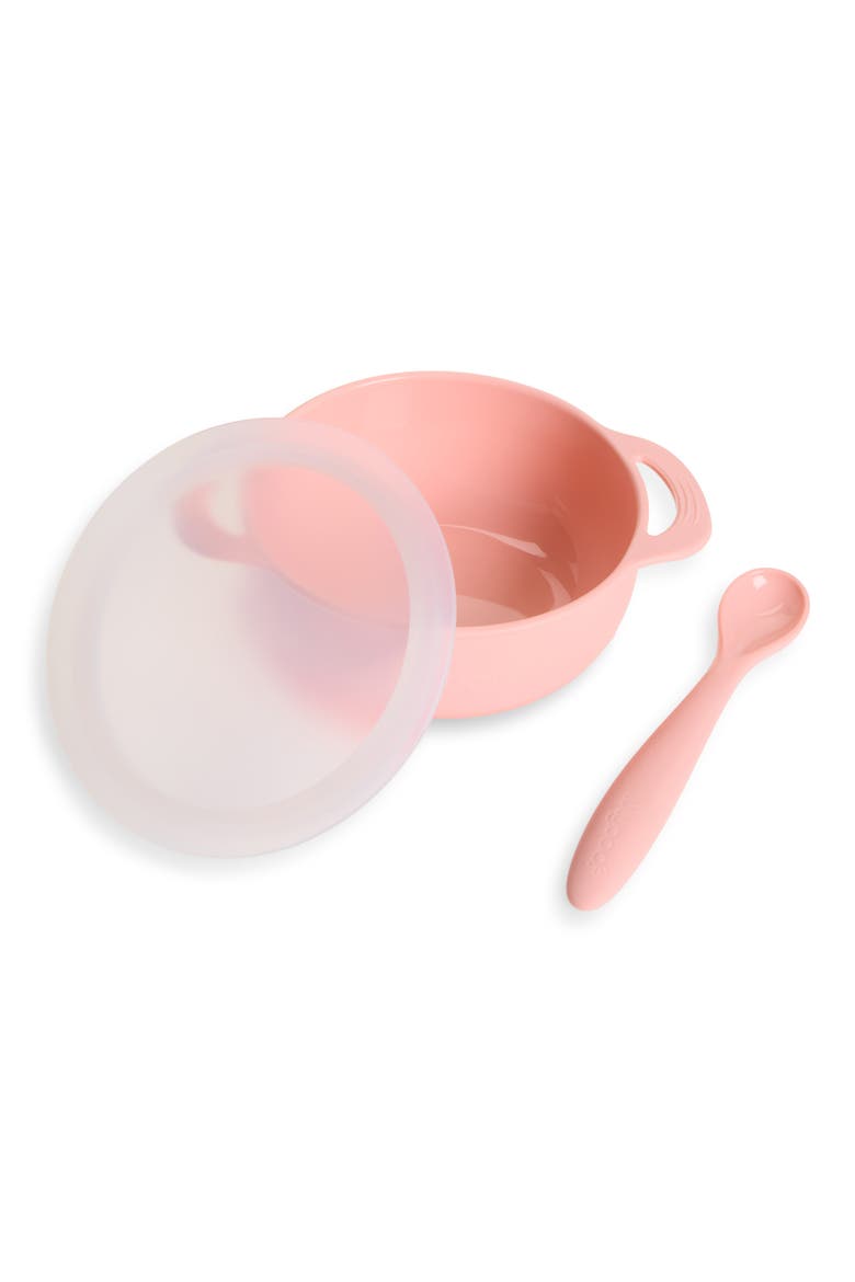 Suction Silicone Bowl with Spoon & Lid, Main, color, CORAL
