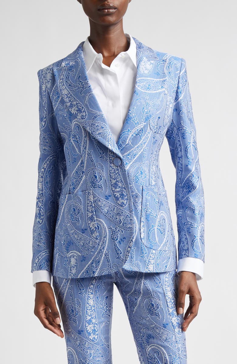 Etro Microcheck Embroidered Paisley Jacket, Main, color, Multicolour On Blue Base