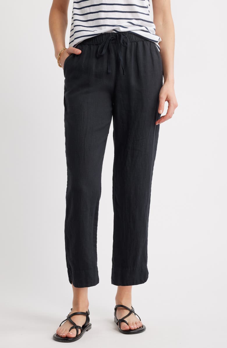 Caslon<sup>®</sup> Tie Waist Taper Linen Pants, Main, color, Black