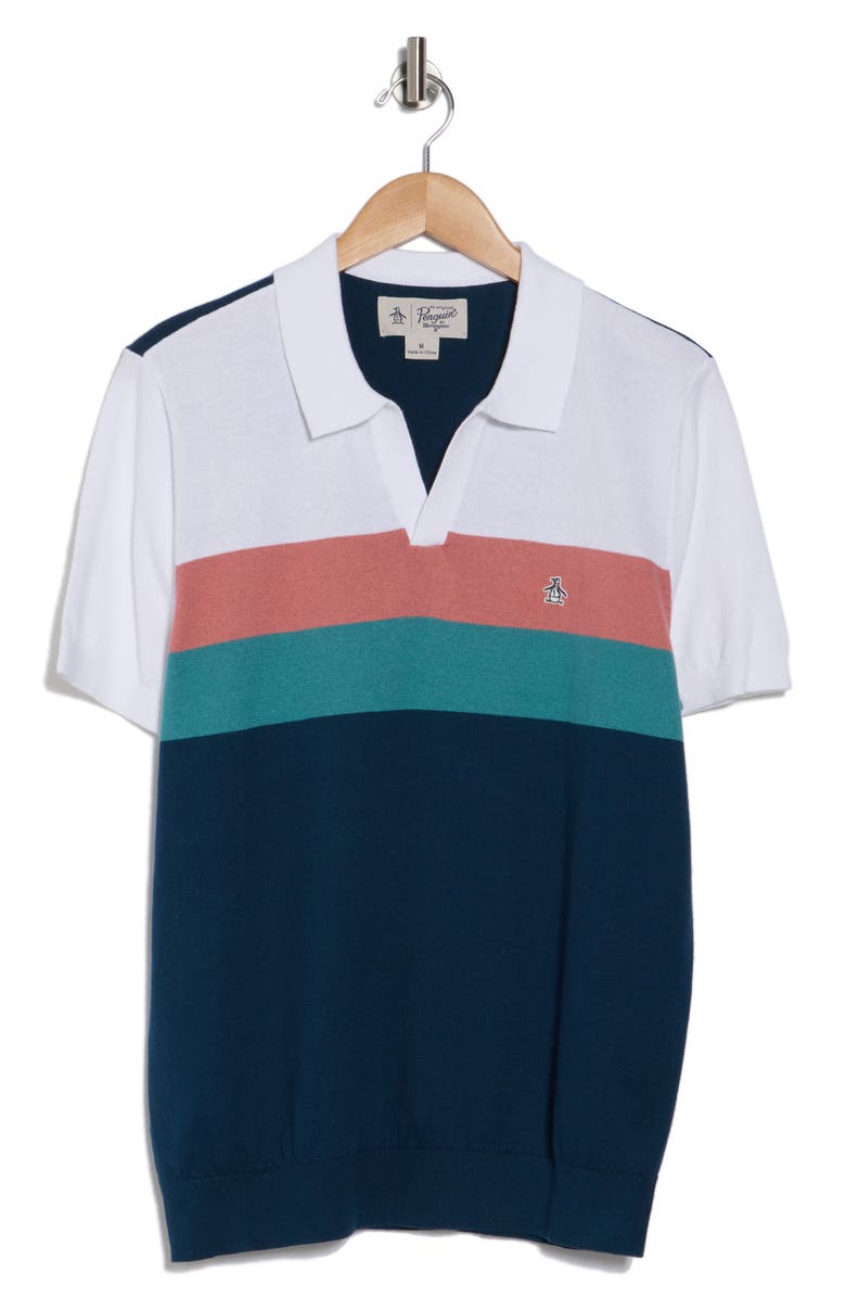 Original Penguin Stripe Cotton Jersey Polo, Alternate, color, Blue Wing Teal