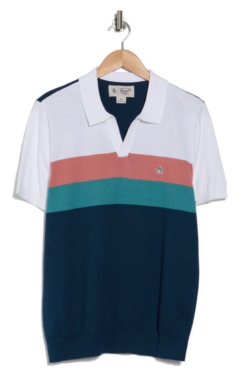 Original Penguin Stripe Cotton Jersey Polo In Blue Wing Teal
