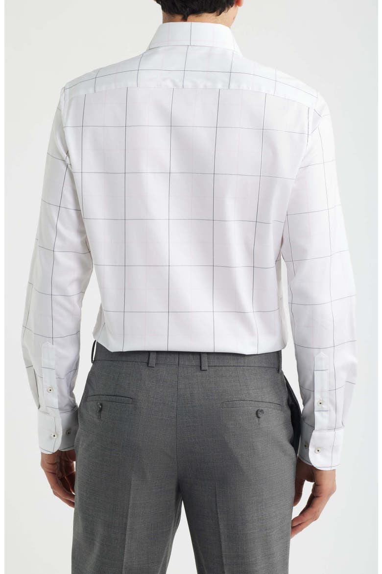 Slim Fit Windowpane Check Non-Iron Cotton Twill Dress Shirt, Alternate, color, NAVY