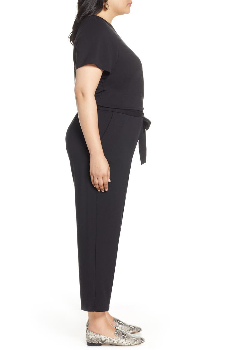 Faux Wrap Knit Jumpsuit, Alternate, color, BLACK