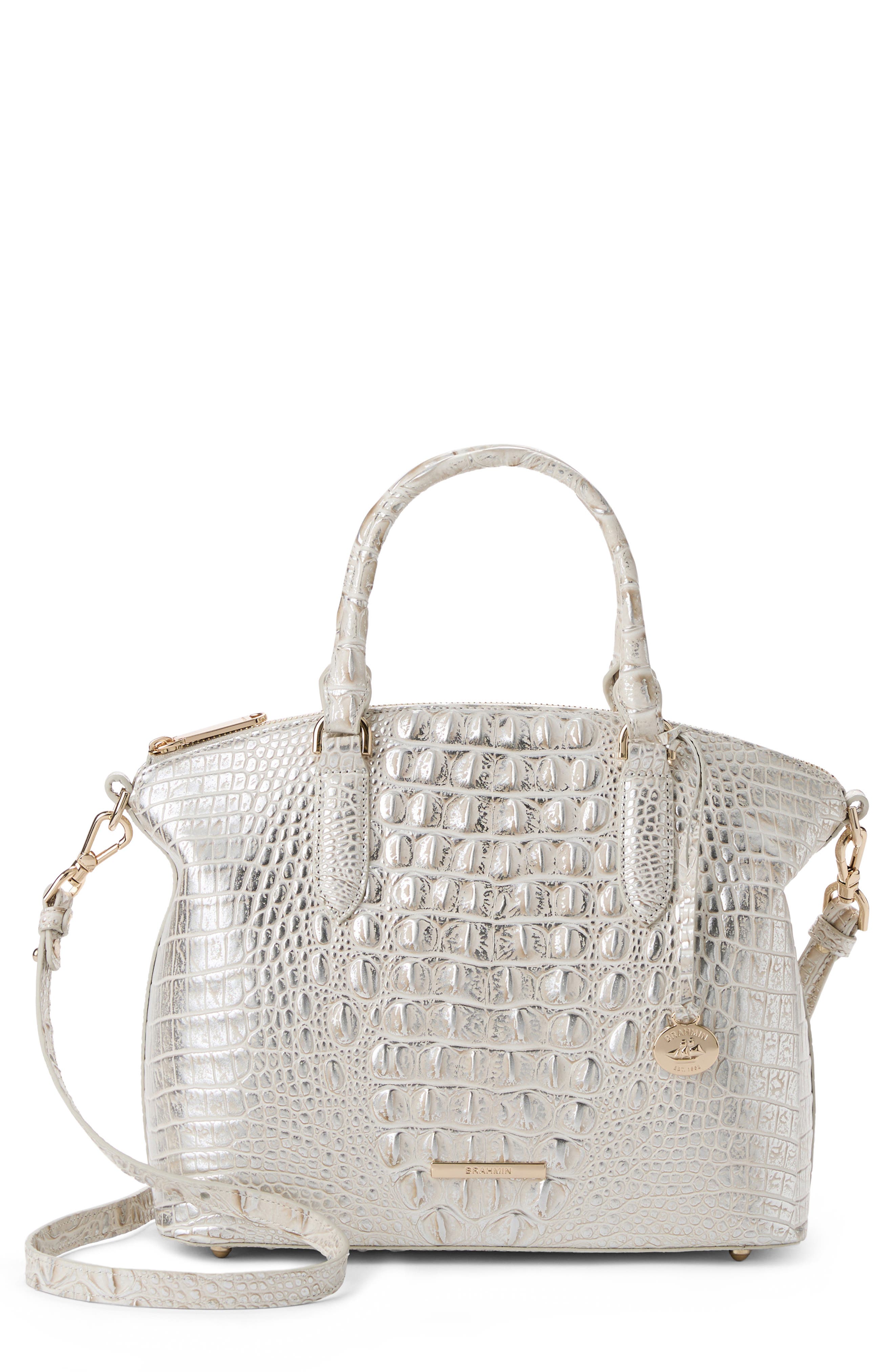 Brahmin Duxbury Croc Embossed Leather Satchel, Main, color, 