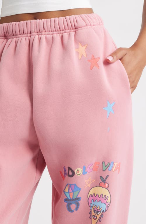The Mayfair Group Somebody Loves You Fleece Graphic Joggers In Pink