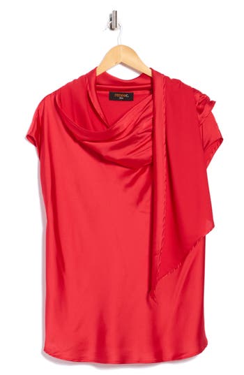 Renee C Satin Scarf Top In Red