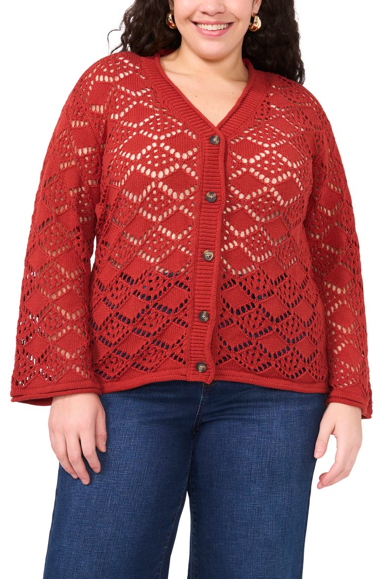 Pointelle Cotton Cardigan, Main, color, CHILI