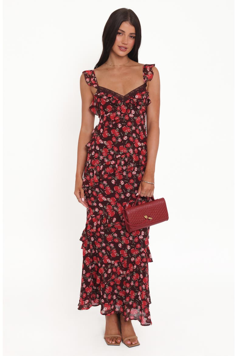 Virginia Floral Ruffle Maxi Dress, Alternate, color, BROWN FLORAL