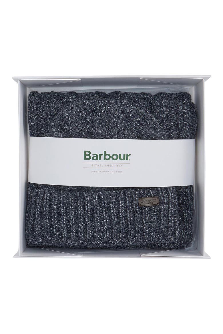 Jesmond Cable Stitch Scarf & Beanie Set, Alternate, color, NAVY