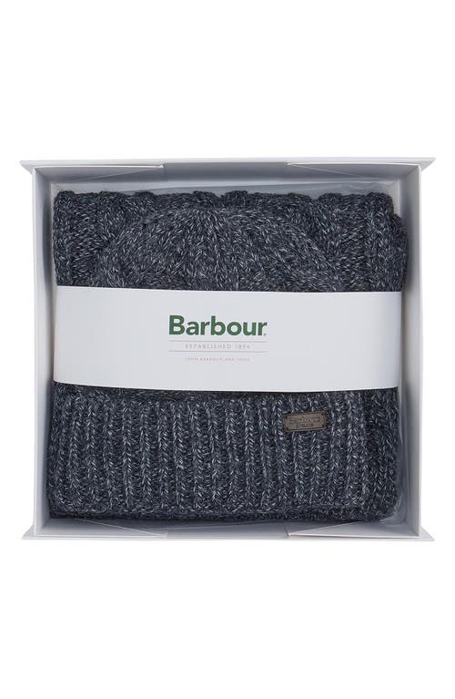Barbour Jesmond Cable Stitch Scarf & Beanie Set In Blue