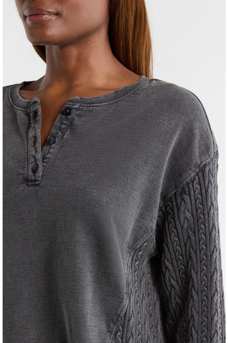 Cable Stitch Sleeve Henley Top, Alternate, color, RAVEN