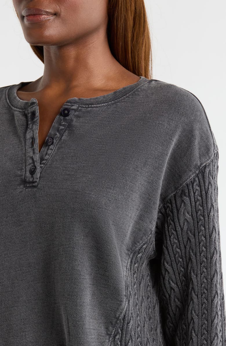 Lucky Brand Cable Stitch Sleeve Henley Top, Alternate, color, Raven