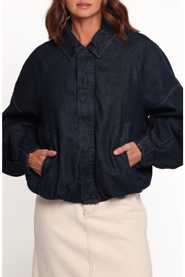 Janet Denim Bomber Jacket, Main, color, DARK DENIM WASH