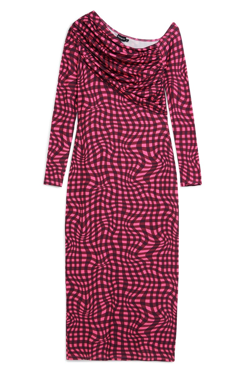 Desigual Psychedelic Checkered Off the Shoulder Long Sleeve Maxi Dress, Alternate, color, 