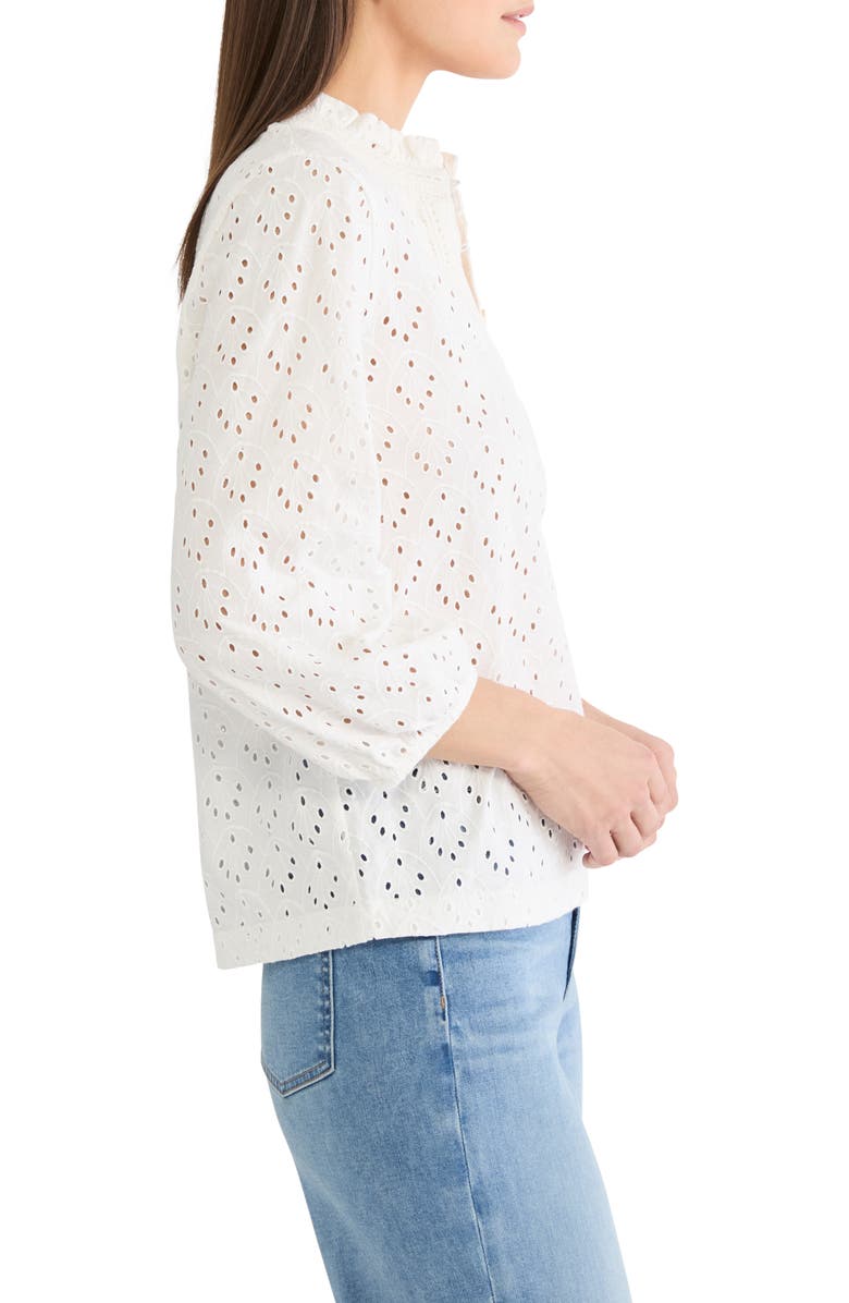 NIC+ZOE Ruffle Neck Eyelet Top, Alternate, color, Paper White