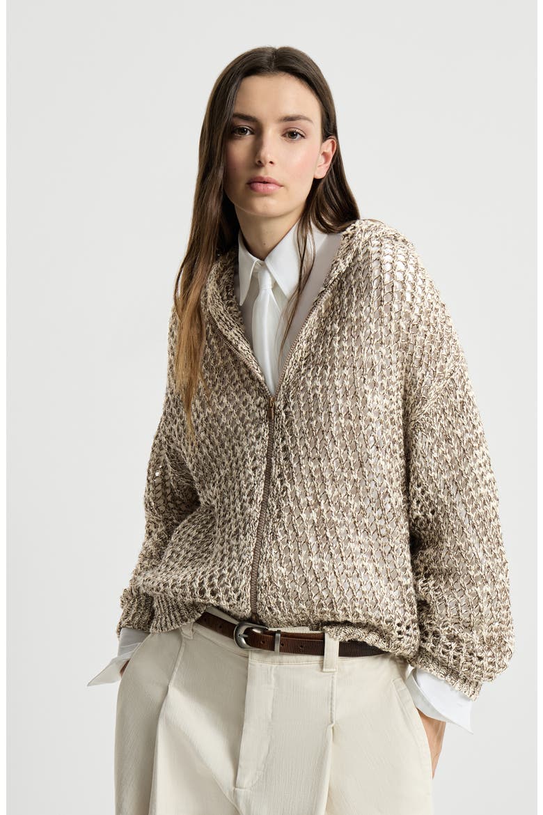 Dazzling chiné net cardigan, Alternate, color, Rope