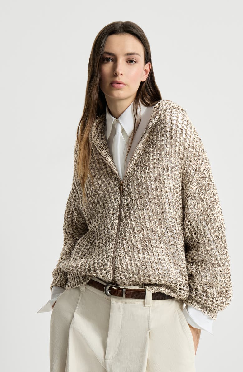 Brunello Cucinelli Dazzling chiné net cardigan, Alternate, color, Rope