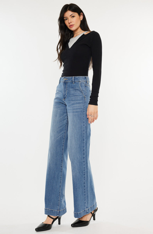 Official Kancan Usa Bertha High Rise Trouser Wide Leg Jeans In Medium Wash