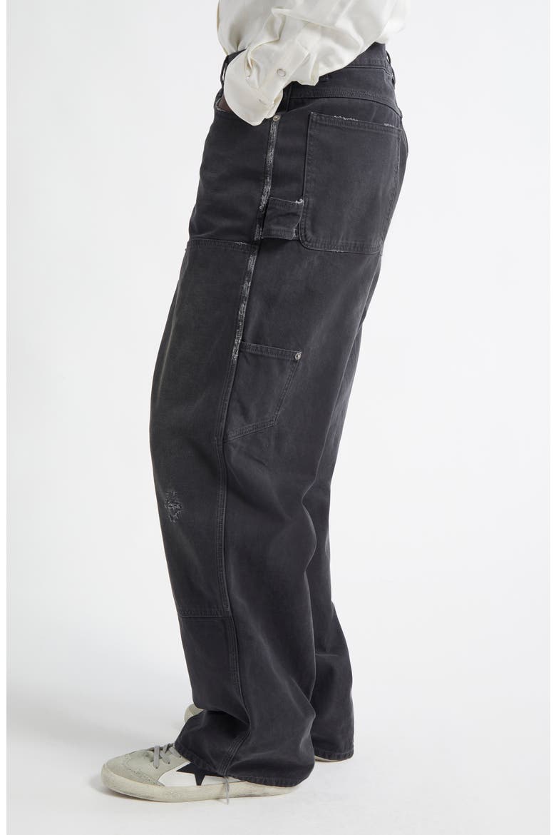 Journey Distressed Cotton Painter Pants, Alternate, color, BLACK