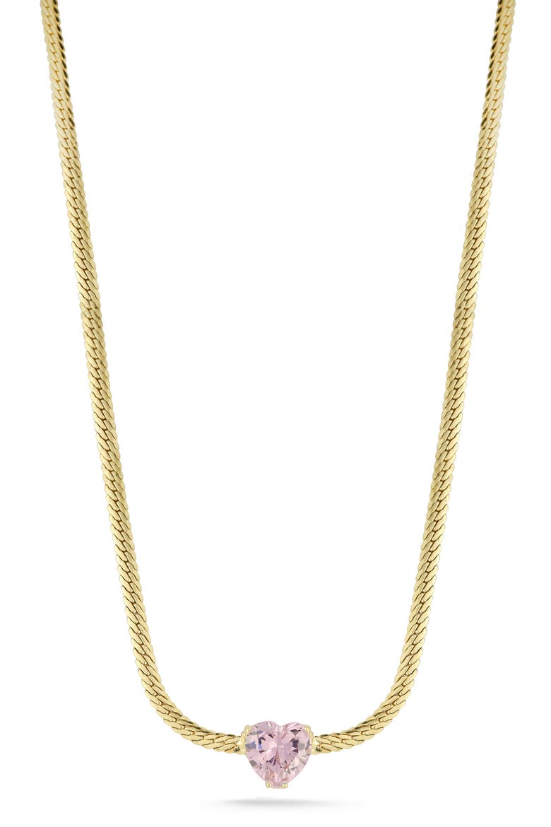 Cubic Zirconia Heart Snake Chain Necklace, Main, color, GOLD/PINK
