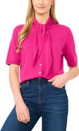 CeCe Tie Neck Short Sleeve Cardigan
