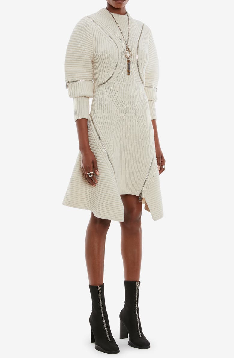 McQueen Alexander McQueen Rib Zip Wool & Cashmere Sweater Dress, Alternate, color, 