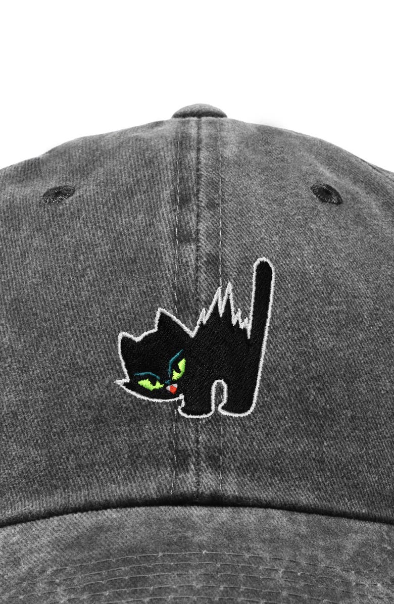 Dalix Blink Black Cat Dad Cap, Alternate, color, Washed Black