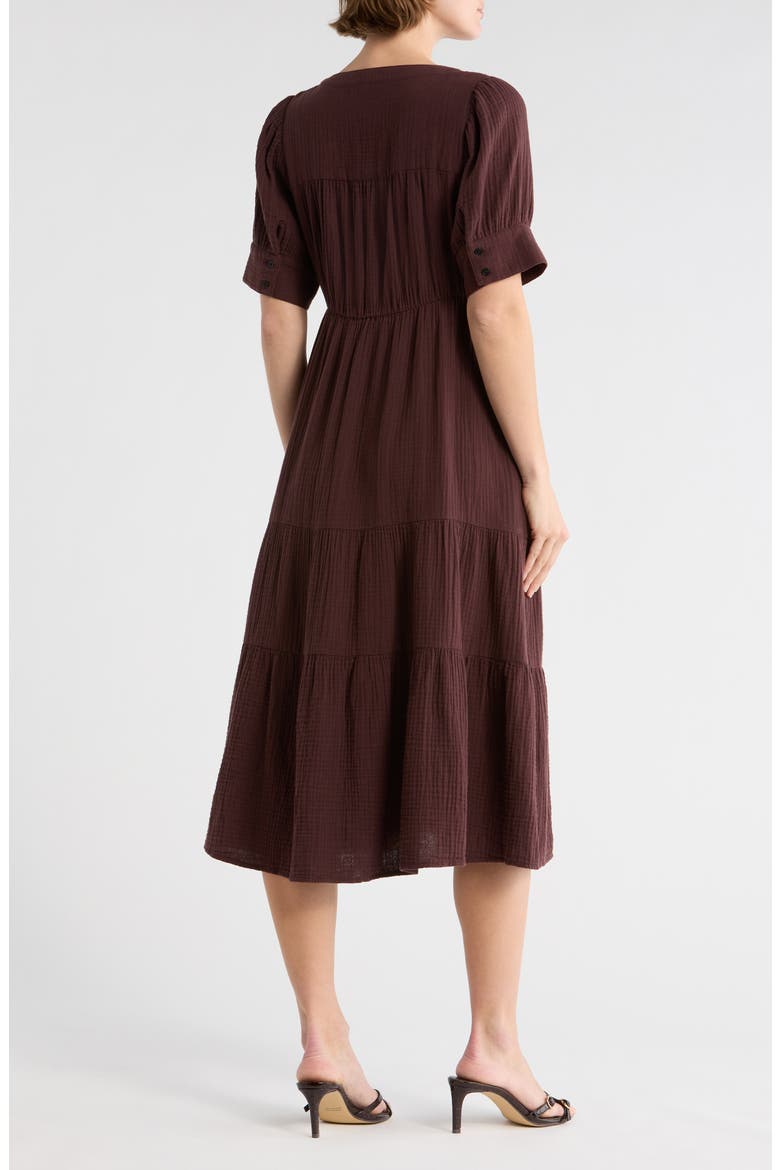Lightspun Tiered Button Front Midi Dress, Alternate, color, CHOCOLATE RAISIN