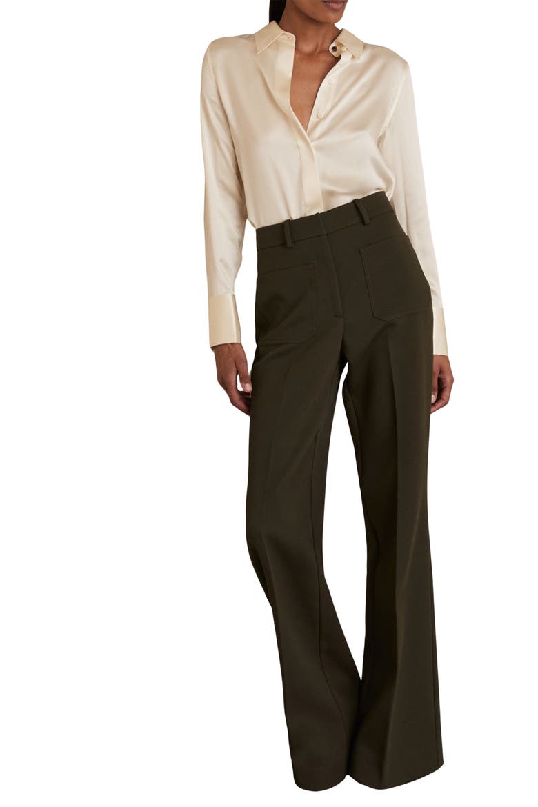Ameira Silk Button-Up Shirt, Alternate, color, IVORY