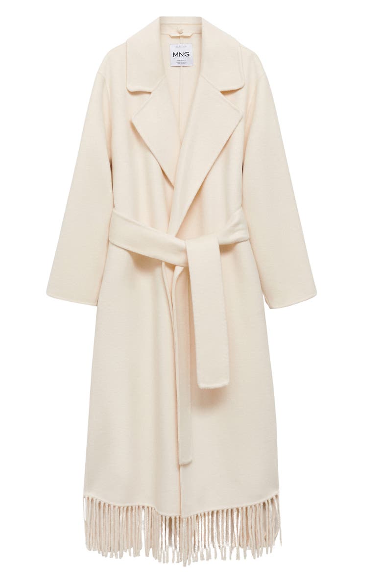 MANGO Wool Blend Fringe Hem Longline Coat, Main, color,