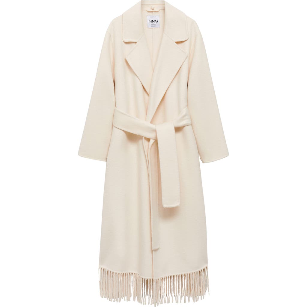 MANGO MANGO WOOL BLEND FRINGE HEM LONGLINE COAT