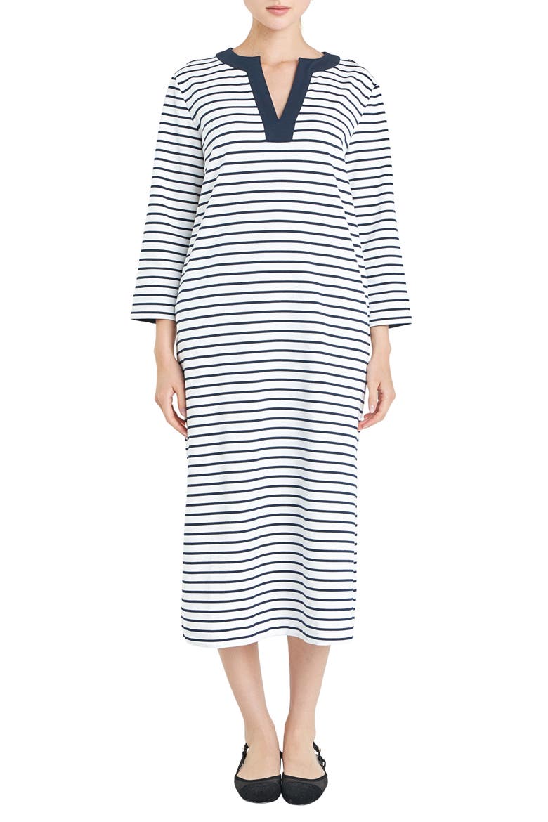 Stripe Cotton Jersey Shift Dress, Main, color, WHITE/NAVY