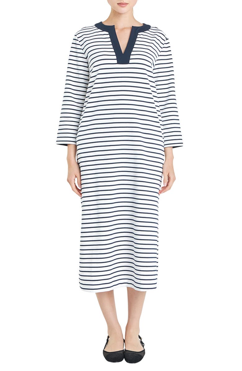 English Factory Stripe Cotton Jersey Shift Dress, Main, color, White/ Navy