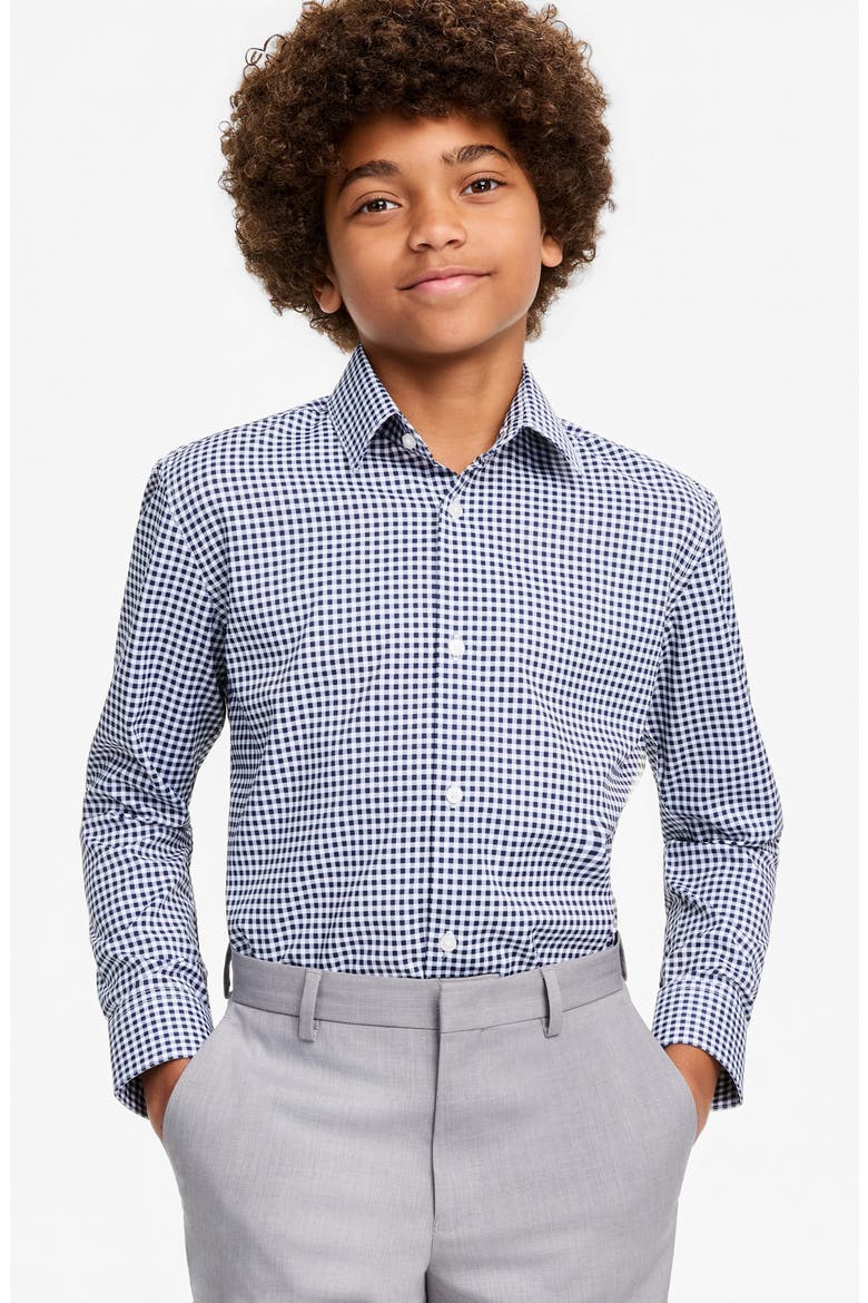 Kids' Check Dress Shirt, Main, color, WHITE/ NAVY