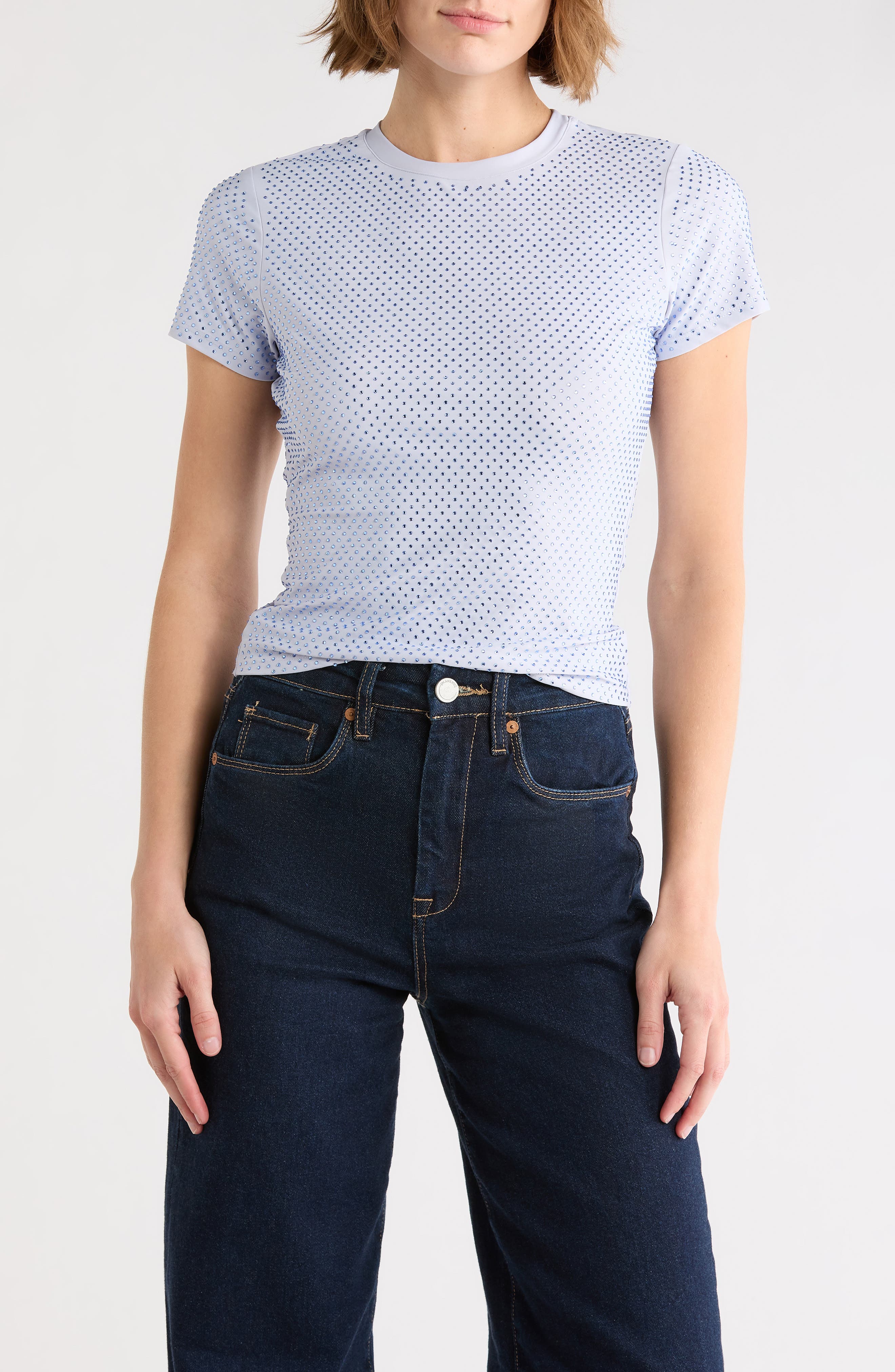 Good American Crystal Embellished Crop T-Shirt