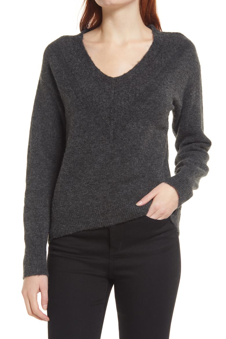 V-Neck Sweater, Main, color, GREY DARK CHARCOAL HEATHER