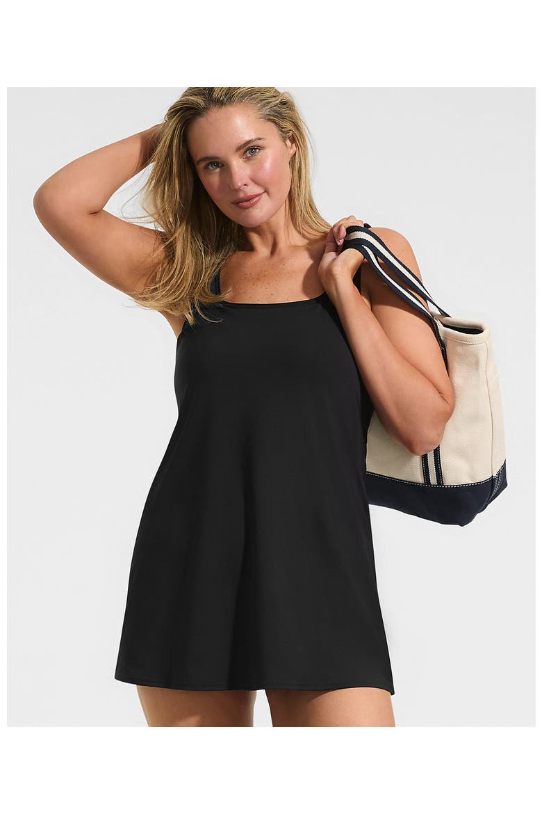 Plus Size Scoop Neck Mini Swim Dress Swimsuit, Alternate, color, Black
