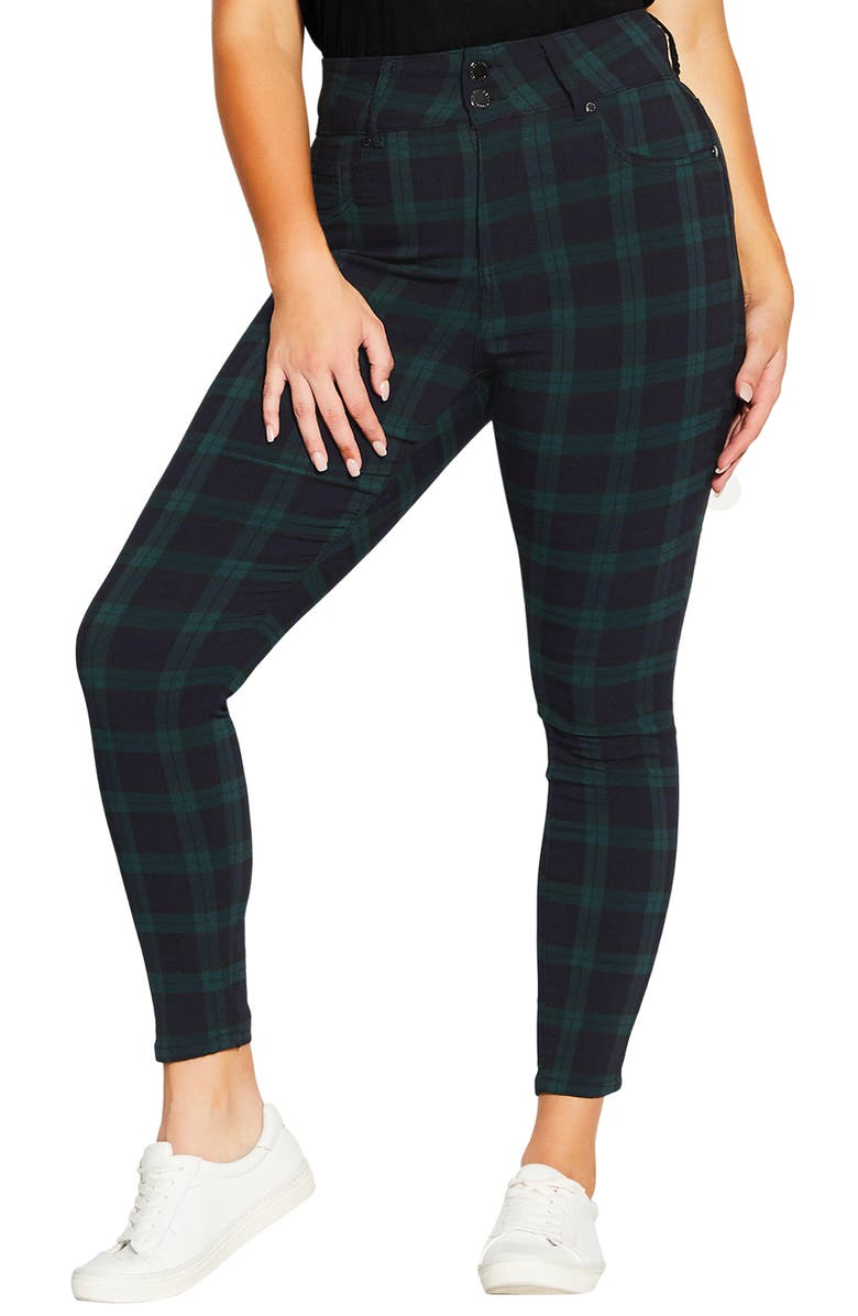 City Chic Harley Check Skinny Jeans, Main, color, 