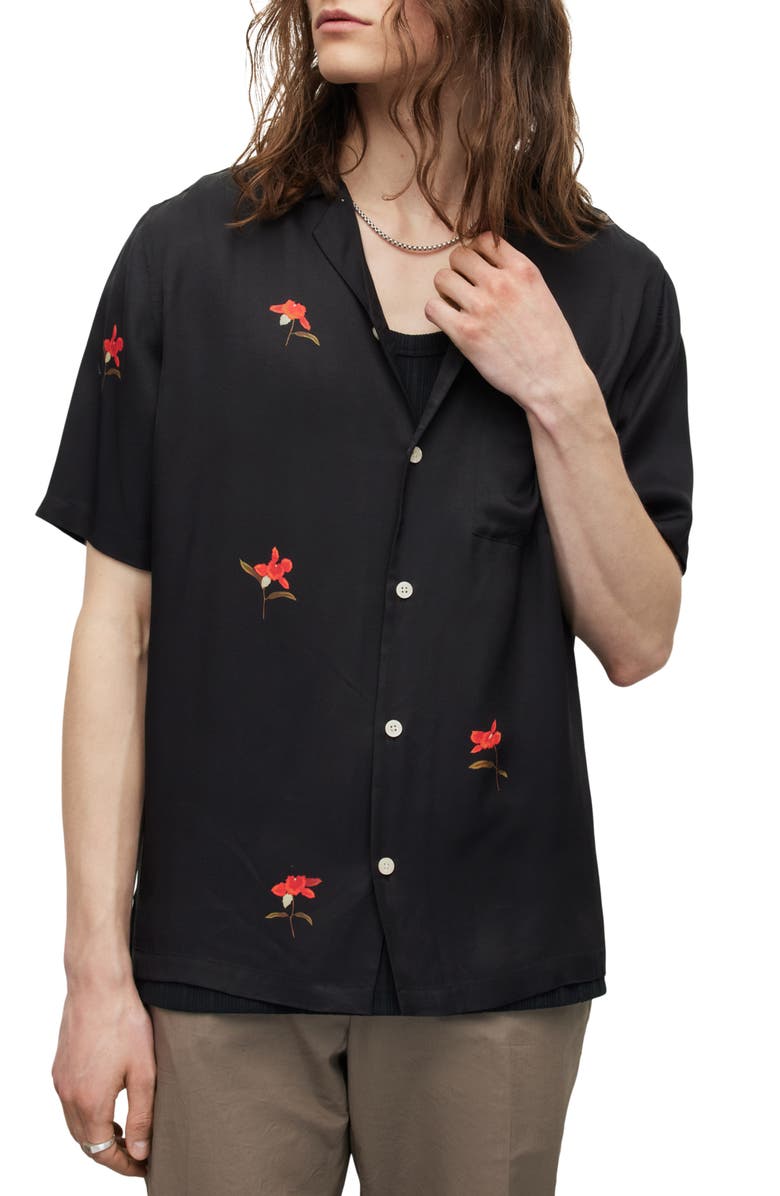 AllSaints Eivissa Relaxed Fit Floral Short Sleeve Button-Up Camp Shirt, Main, color, 