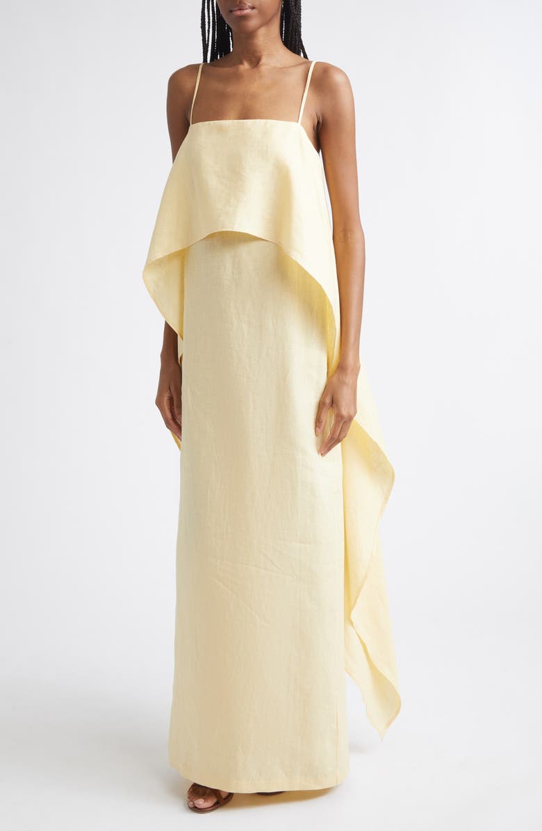 STAUD Valencia Linen Maxi Dress, Alternate, color, Butter