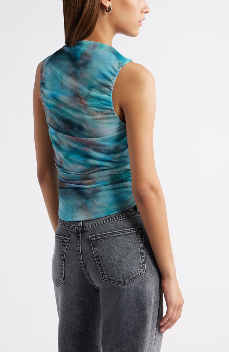 Open Edit Ruched Mesh Tank Top, Alternate, color, Blue Mineral