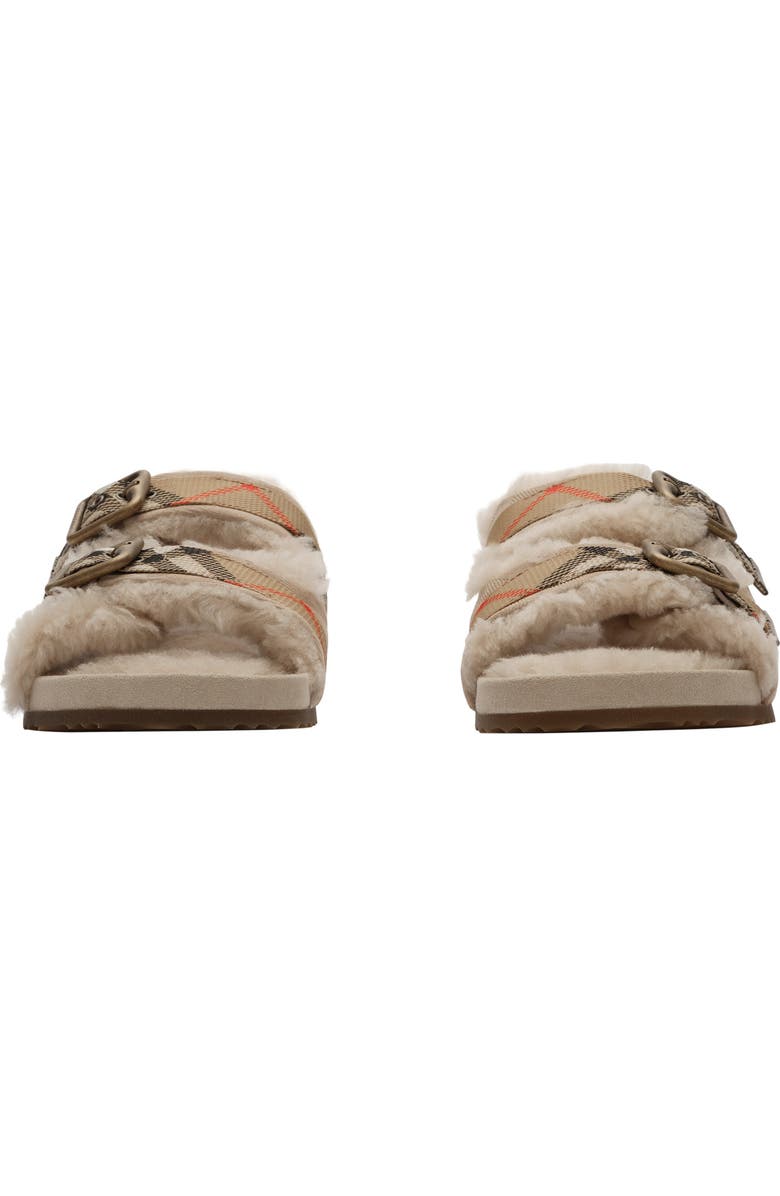 Burberry Check Shearling Urchin Sandals, Alternate, color, Blonde Beige