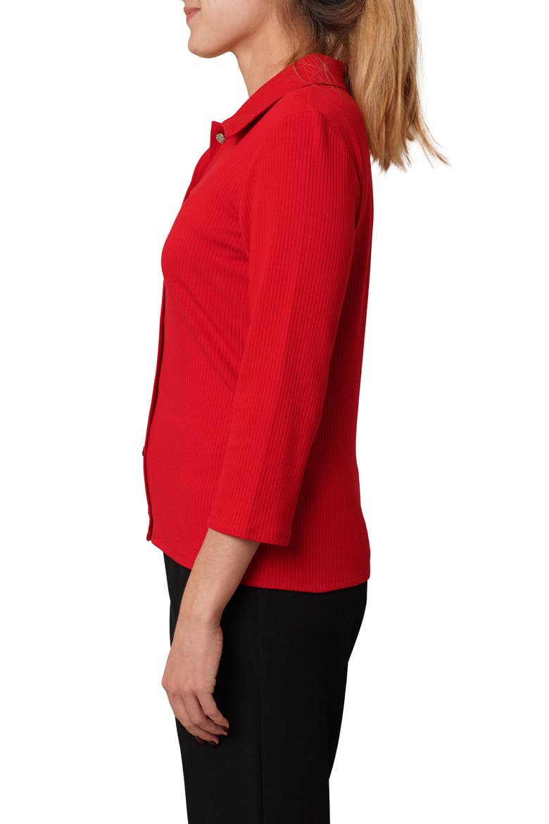 Buttoned Ribbed Knit Top, Alternate, color, SALSA