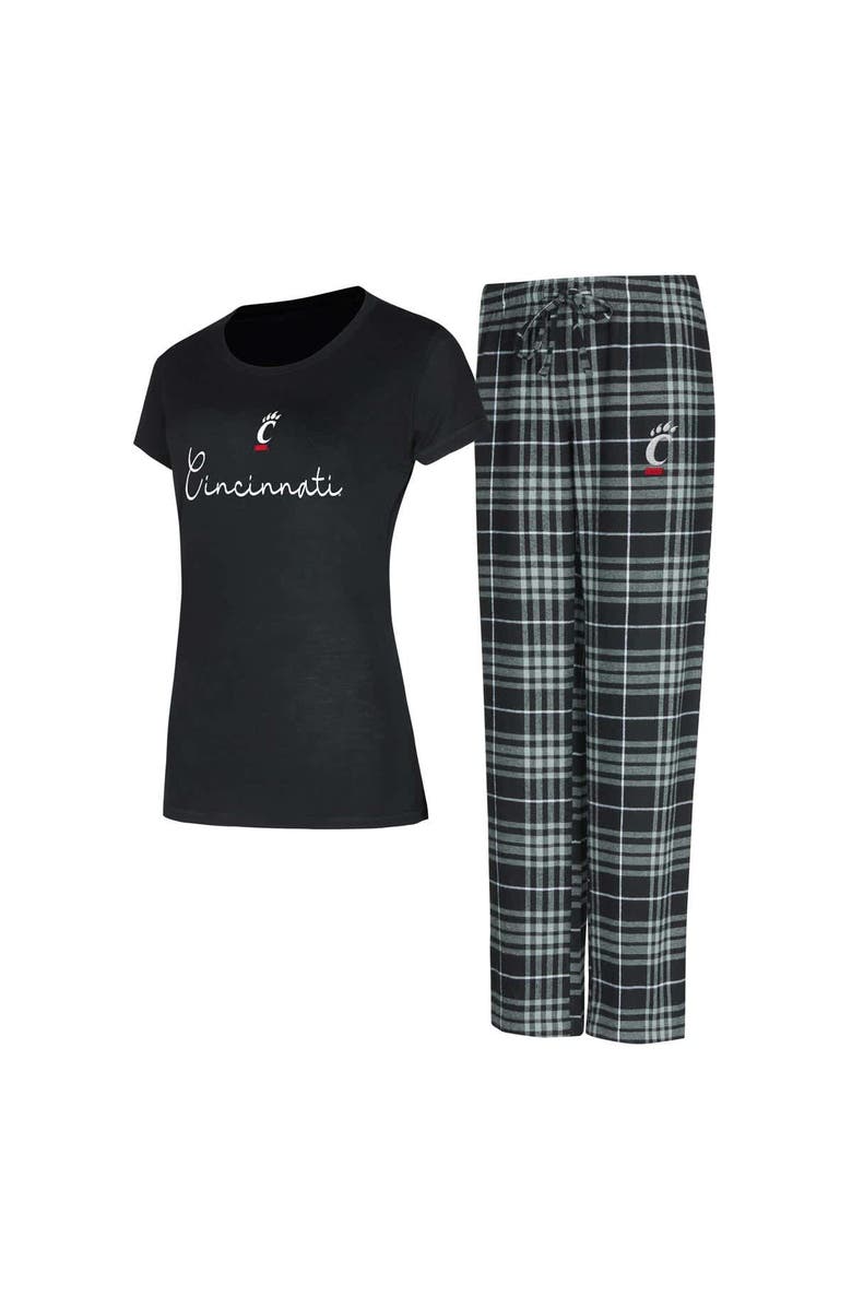 CONCEPTS SPORT Women's Concepts Sport Black Cincinnati Bearcats Vector T-Shirt & Flannel Pants Sleep Set, Alternate, color, Black