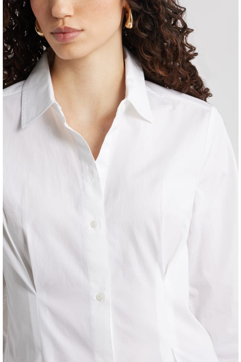 Pleat Waist Cotton Poplin Button-Up Shirt, Alternate, color, WHITE